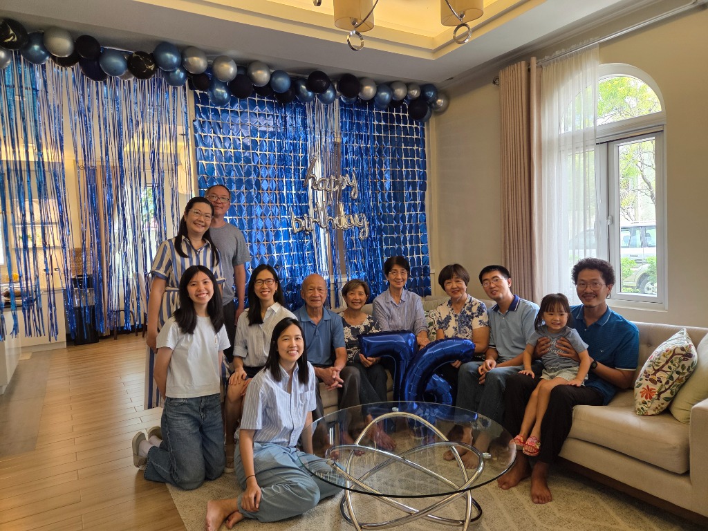 The Whole Family Celebrating Nene's 76th Birthday in Blue and Denim