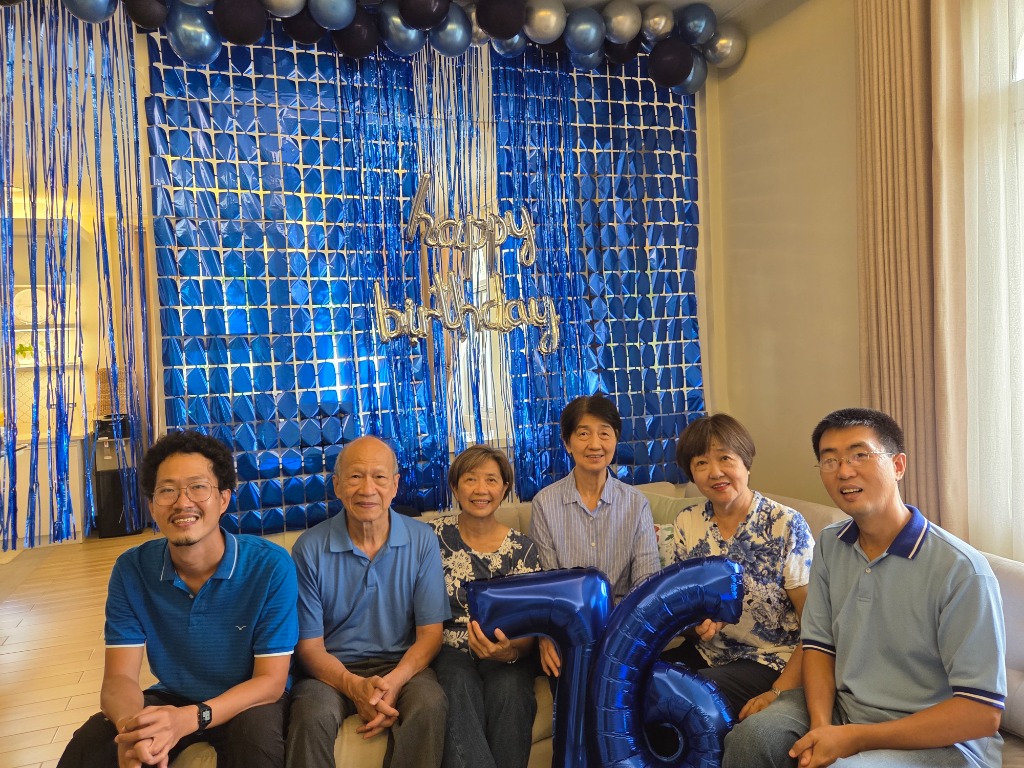 Nene with Sisters and Family on Sofa Celebrating 76th Birthday